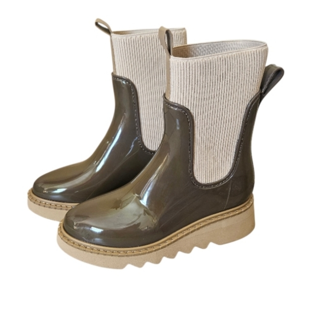 NWT Dolce Vita Tropic H20 Tan / Cream Rain Boots Waterproof Pull On Womens 6